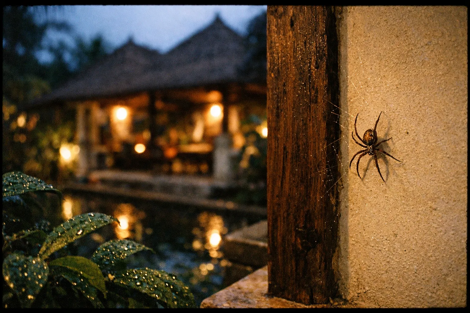 Brown widow spider on a Balinese wall