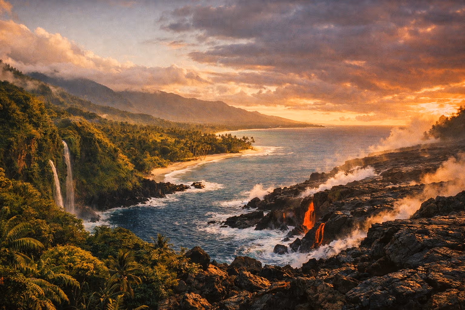 Hero image: Hawaii seasonal timing across landscapes at golden hour