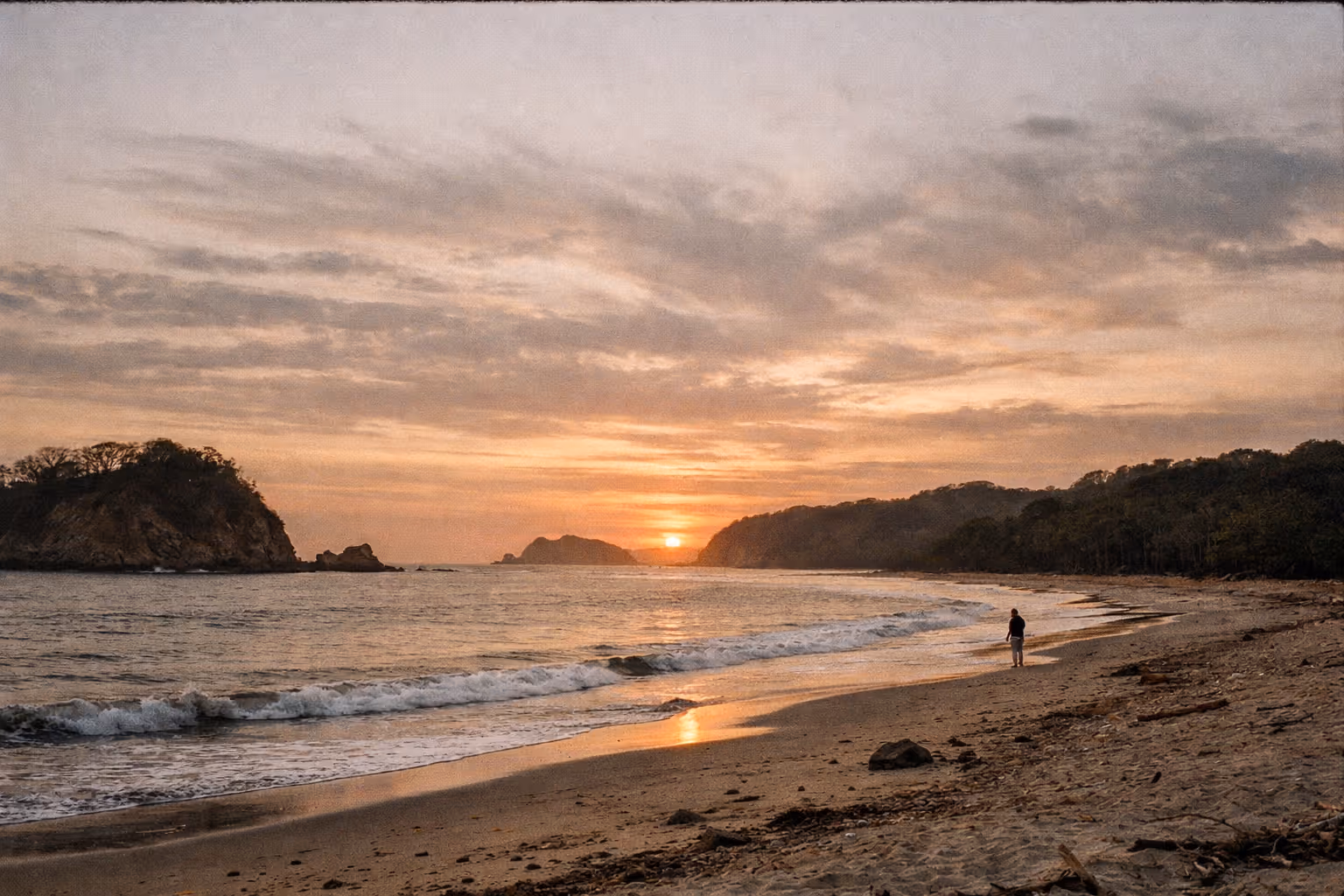 Samara’s coastline at golden hour, highlighting untouched beaches and secret spots.