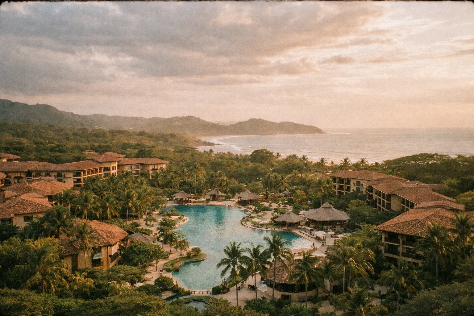Expansive view of the Westin Reserva Conchal resort grounds and architecture