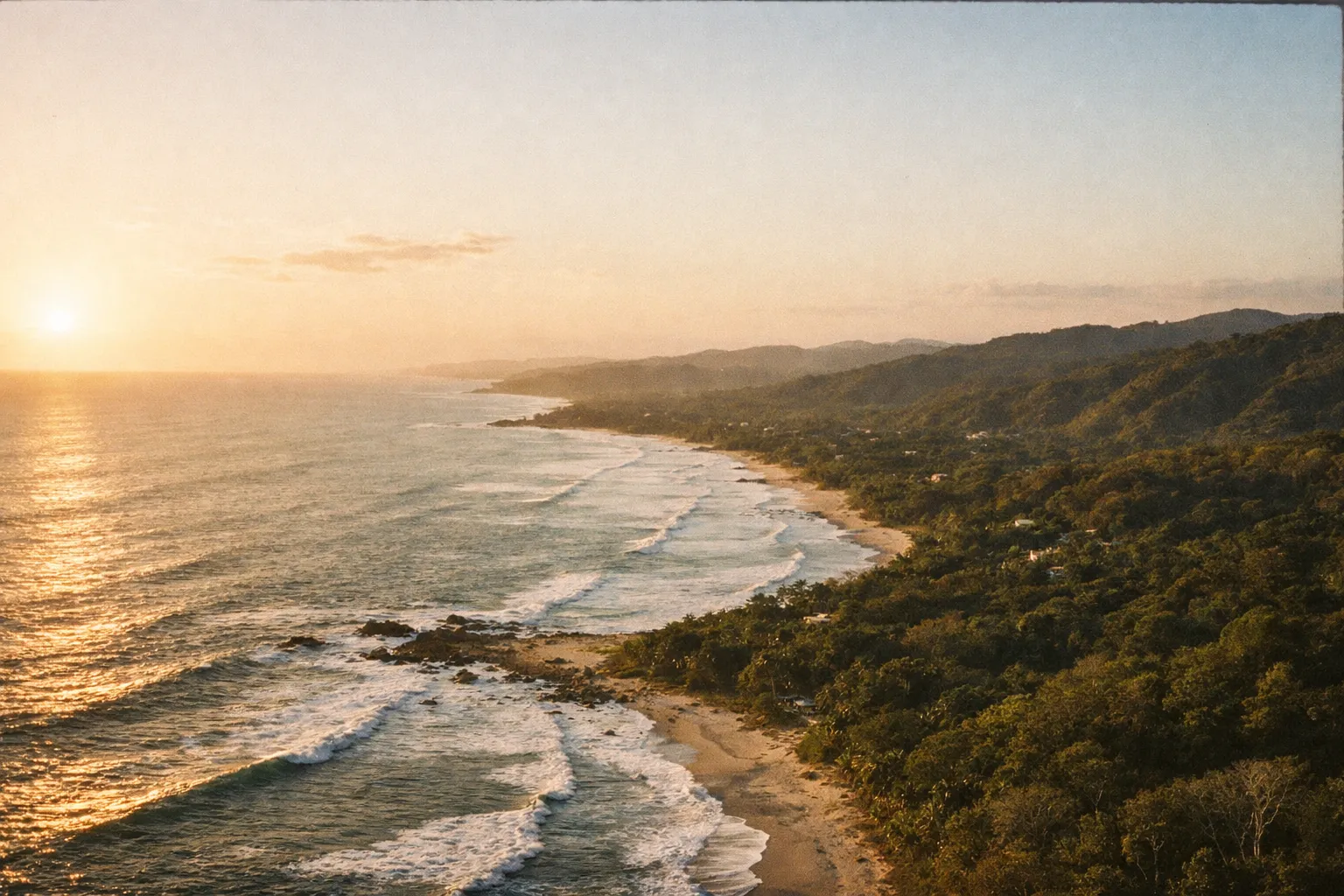 Aerial view of the Santa Teresa corridor with Mal País, Playa Carmen, Santa Teresa, and Playa Hermosa