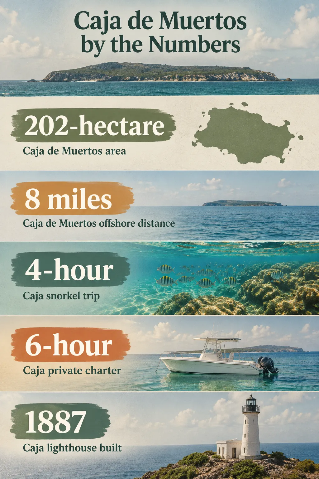 Caja de Muertos is a 202-hectare island 8 miles off Ponce, with a lighthouse built in 1887, a 4-hour snorkel trip