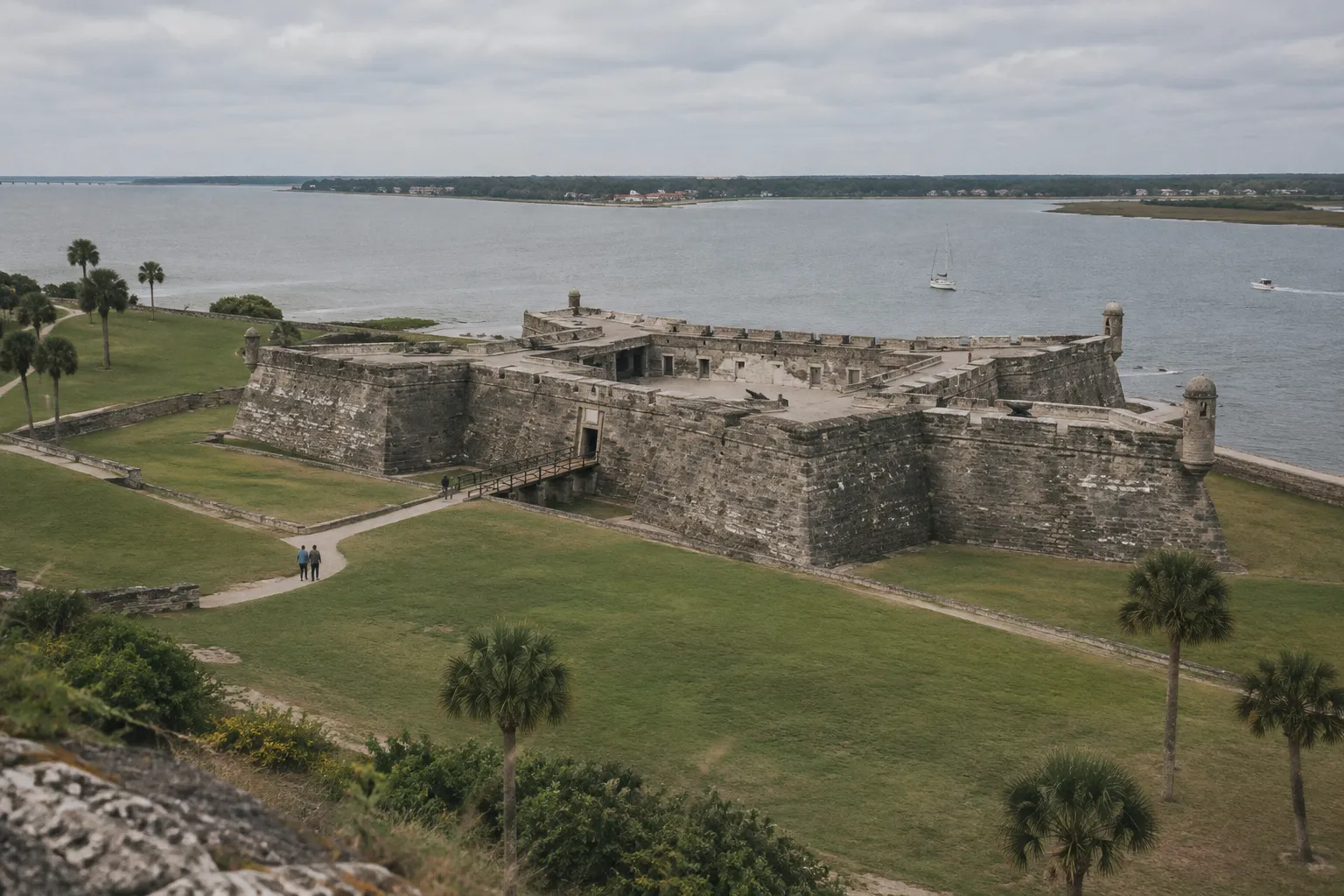 Castillo de San Marcos stands beside the water in St. Augustine, Florida.