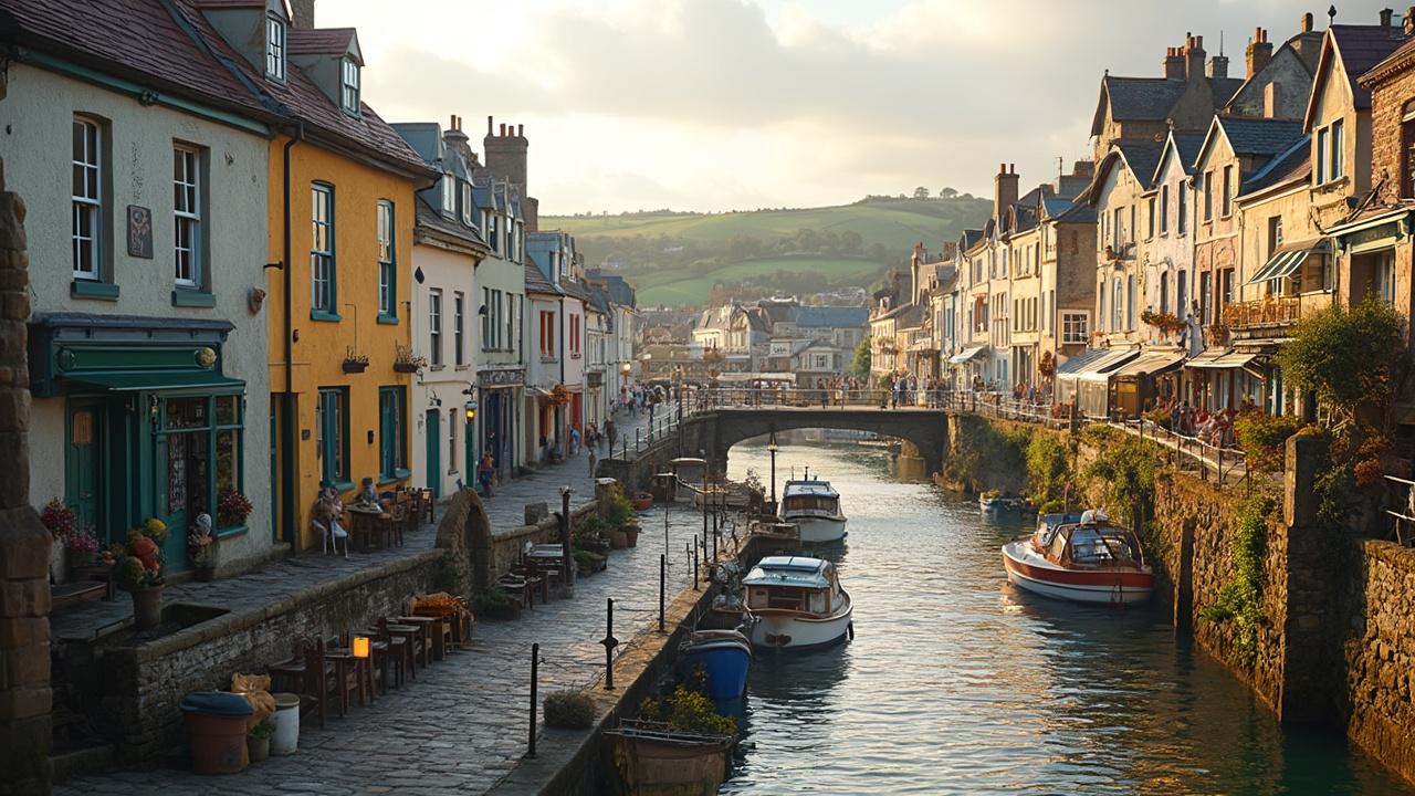 Colorful buildings lining a canal with boats in a picturesque town
