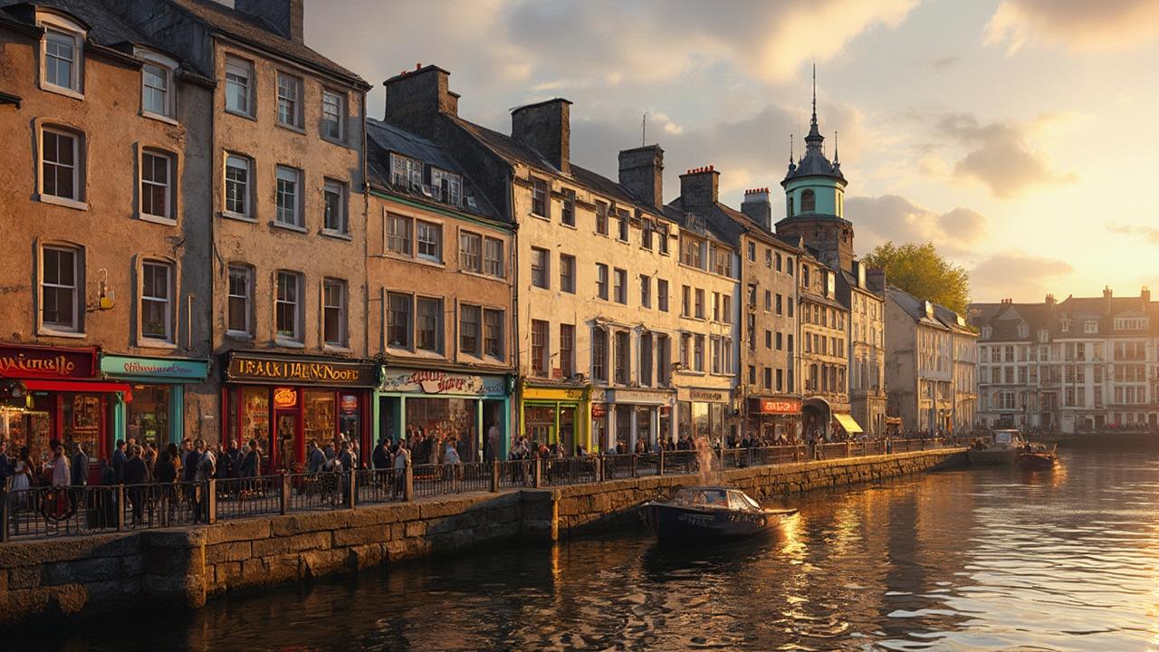 Picturesque canal-side buildings and boats in an old European city