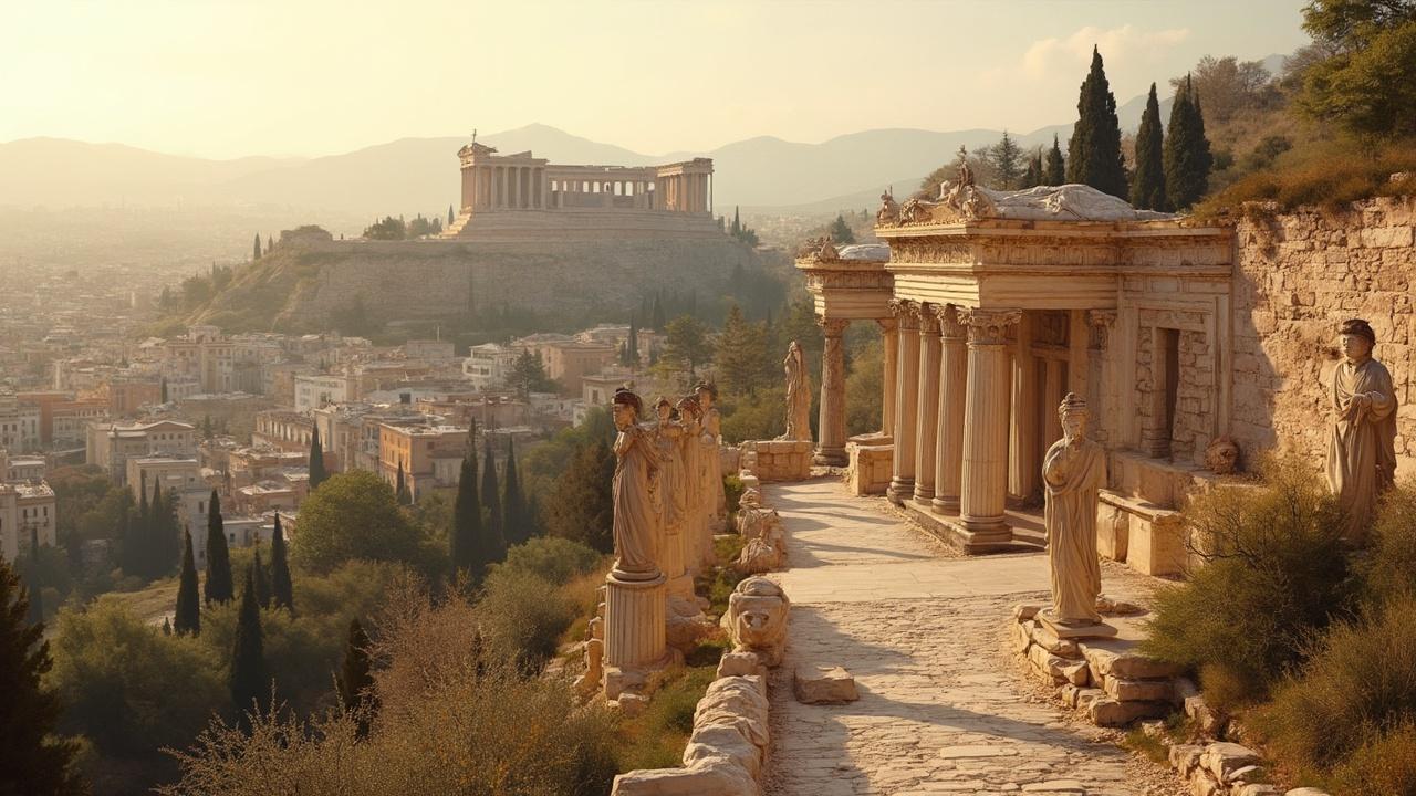Panoramic view of the ancient Acropolis ruins in Athens, Greece